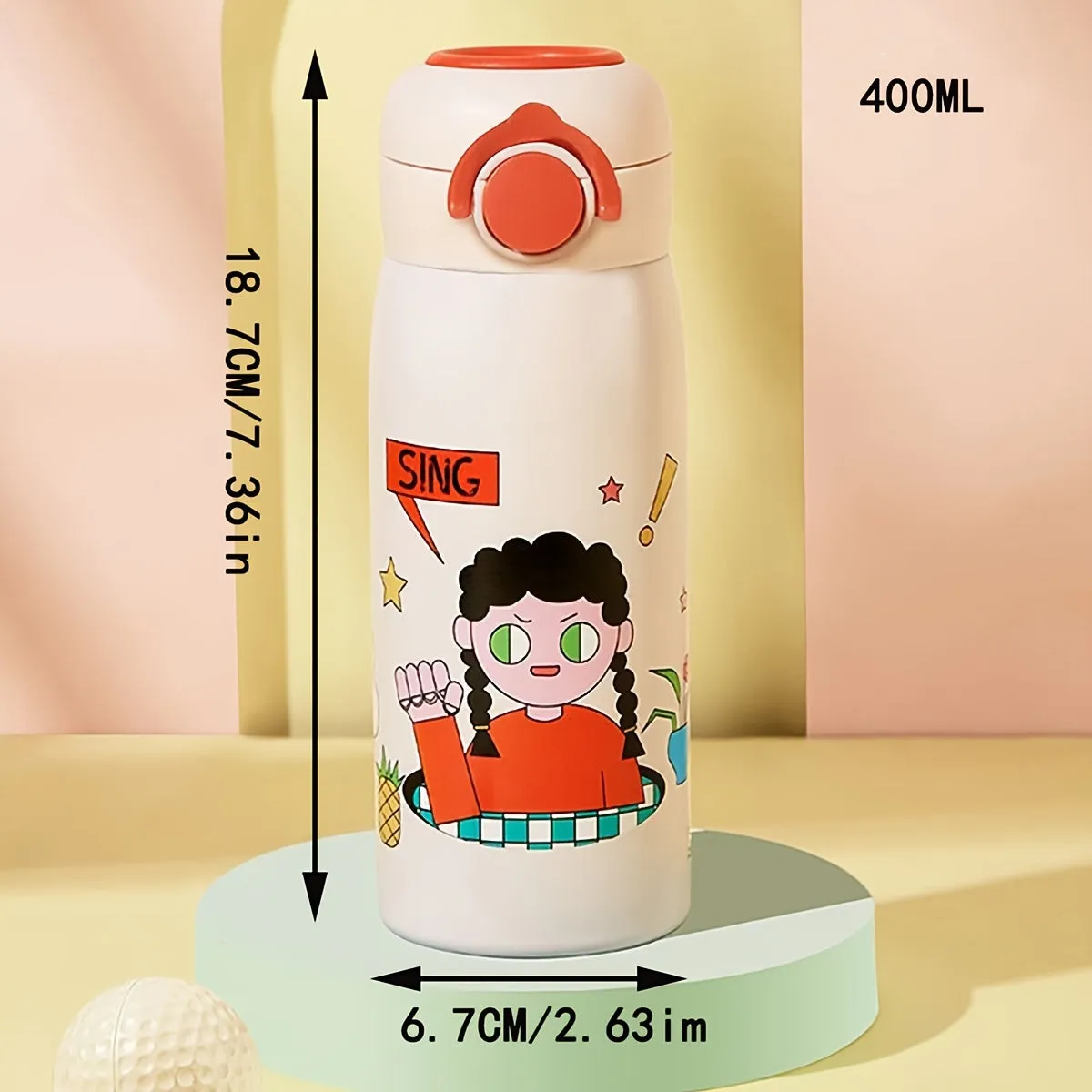 1pc Cartoon Insulated Water Bottle - 400ml 304 Stainless Steel Travel Thermal Cup for Hot and Cold Beverages, Summer Winter Drinkware, Perfect Gift for Outdoor Enthusiasts and Coffee Lovers