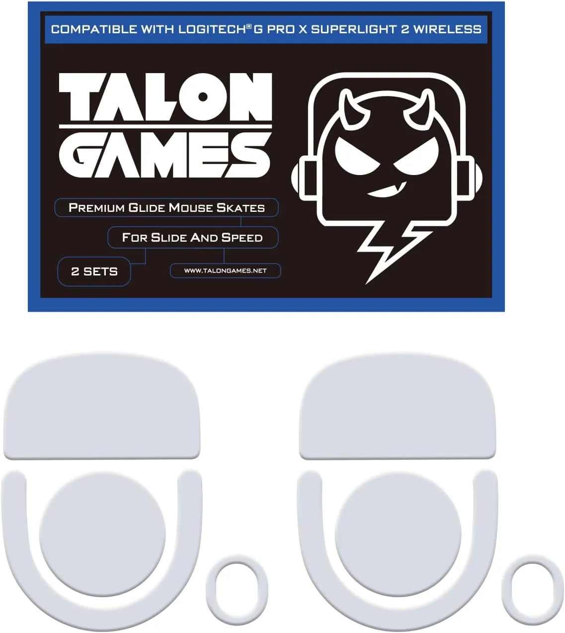 2Sets of TALONGAMES Rounded Curved Edges Mouse Feet Skates Compatible with Logitech G PRO X Superlight 2 Wireless GPX2 Gaming Mouse Feet Replacement,0.8mm,Pure PTFE Material Super Smooth Glide Pads