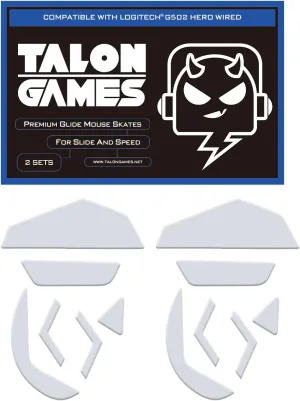 2Sets of TALONGAMES Rounded Curved Edges Mouse Feet Skates Compatible with Logitech G502 Wired Gaming Mouse Feet Replacement,0.8mm,Pure PTFE Material with Super Smooth Glide Pads