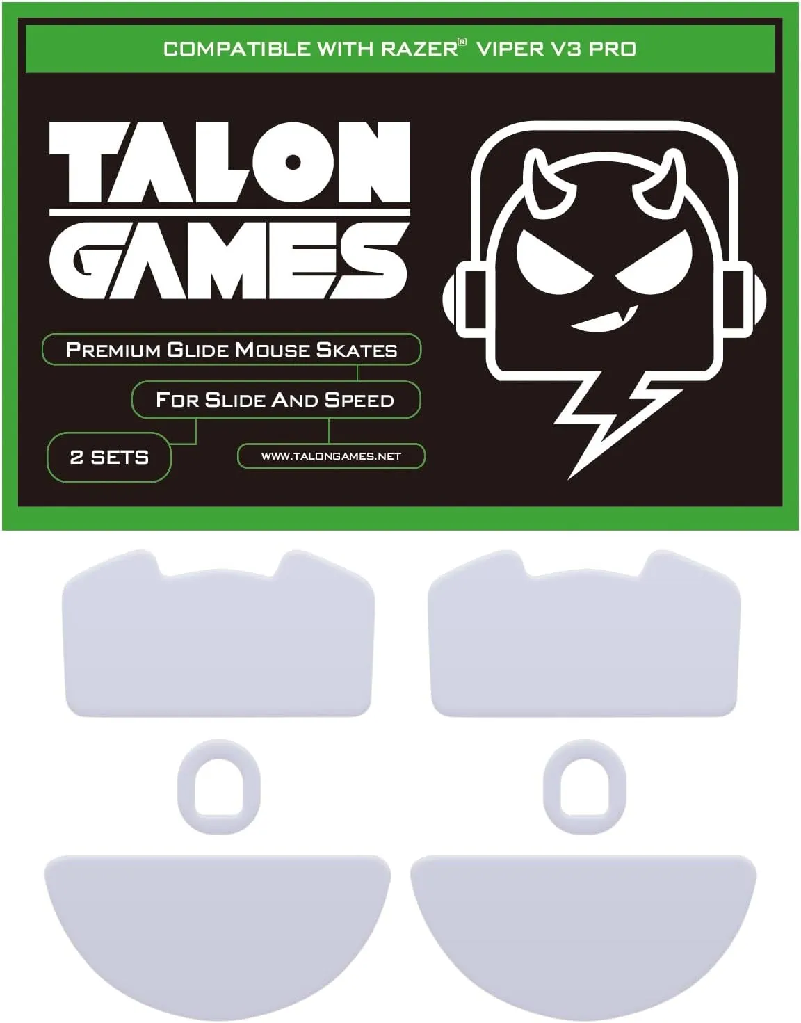 2Sets of TALONGAMES Rounded Curved Edges Mouse Feet Skates Compatible with Razer Viper V3 Pro Gaming Mouse Feet Replacement, 0.8mm, Pure PTFE Material with Super Smooth Glide Pads