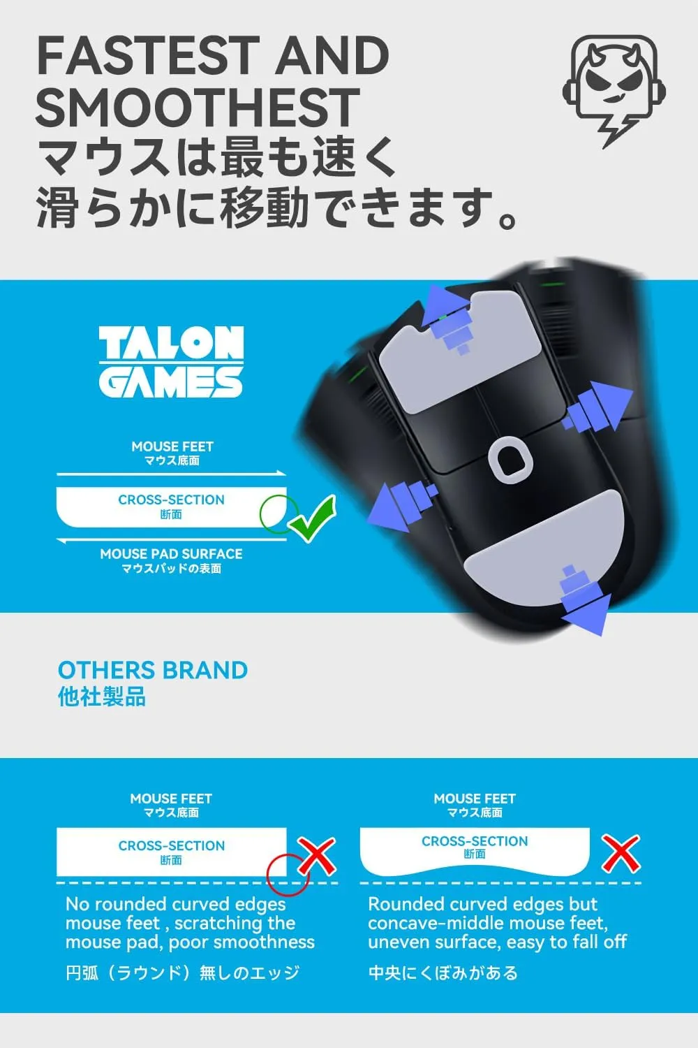 2Sets of TALONGAMES Rounded Curved Edges Mouse Feet Skates Compatible with Razer Viper V3 Pro Gaming Mouse Feet Replacement, 0.8mm, Pure PTFE Material with Super Smooth Glide Pads