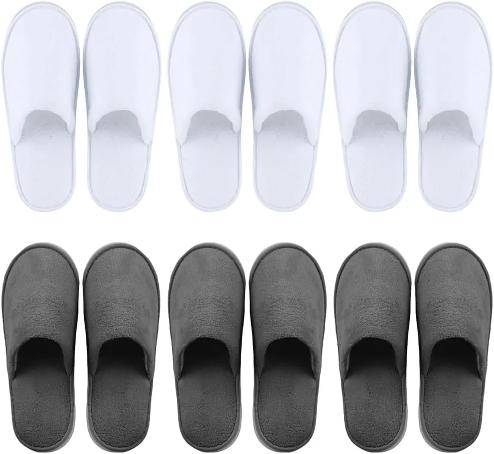 6 Pairs Spa Slippers for Men and Women Fleece Non Slip Disposable Slippers Bulk Pack for Guest,Travel,House, Indoor, Bedroom, Spa, Shoeless Home,Hotel,Wedding Bride Slippers,Washable and Reusable