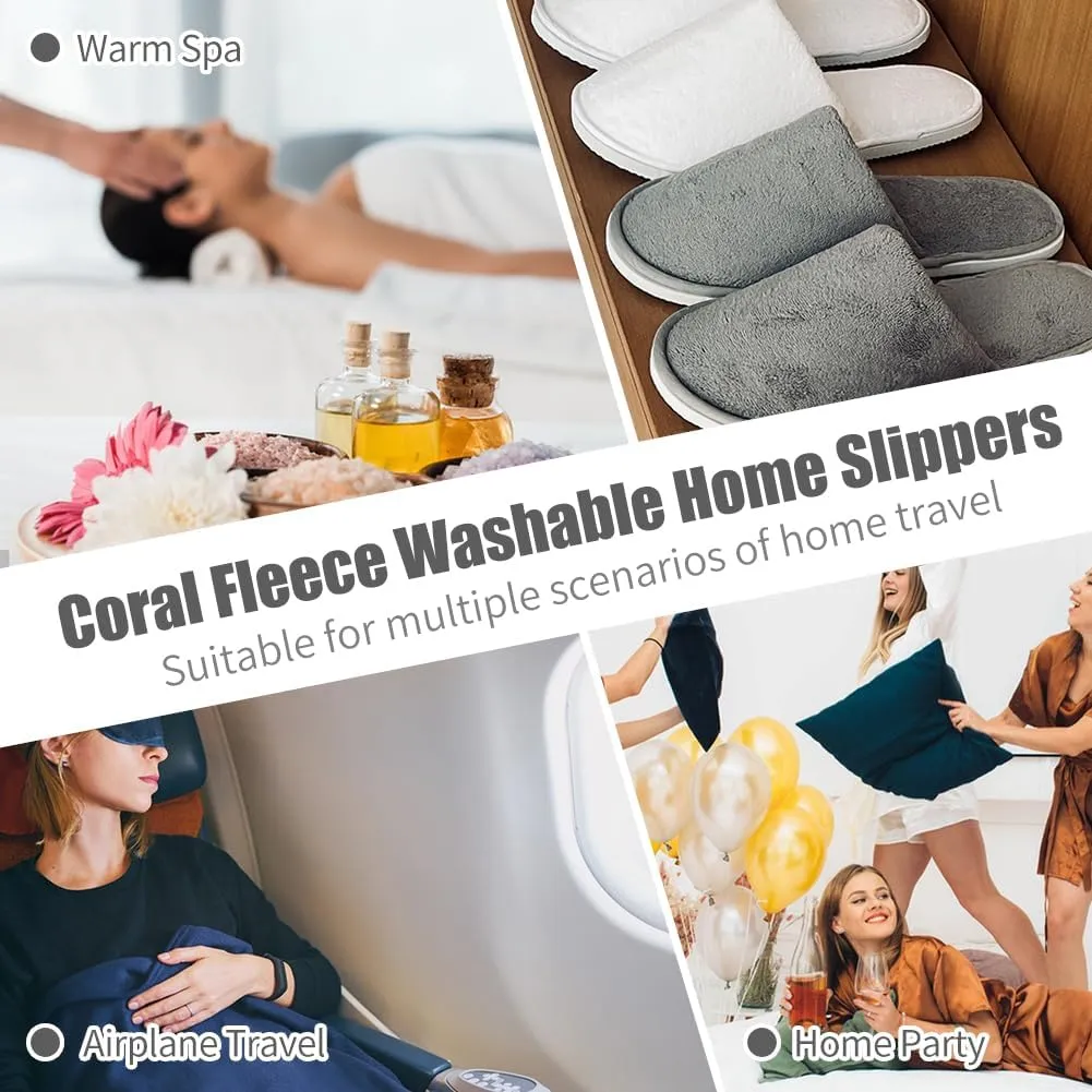 6 Pairs Spa Slippers for Men and Women Fleece Non Slip Disposable Slippers Bulk Pack for Guest,Travel,House, Indoor, Bedroom, Spa, Shoeless Home,Hotel,Wedding Bride Slippers,Washable and Reusable