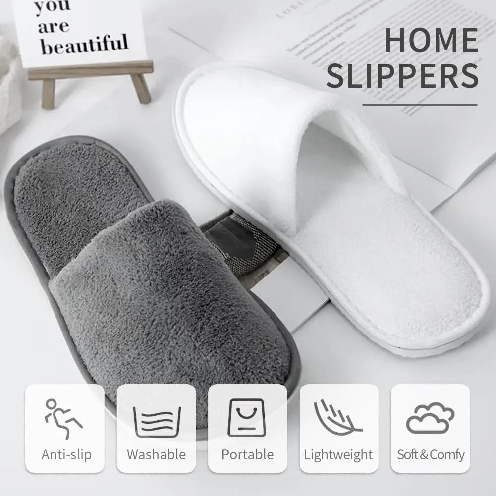 6 Pairs Spa Slippers for Men and Women Fleece Non Slip Disposable Slippers Bulk Pack for Guest,Travel,House, Indoor, Bedroom, Spa, Shoeless Home,Hotel,Wedding Bride Slippers,Washable and Reusable