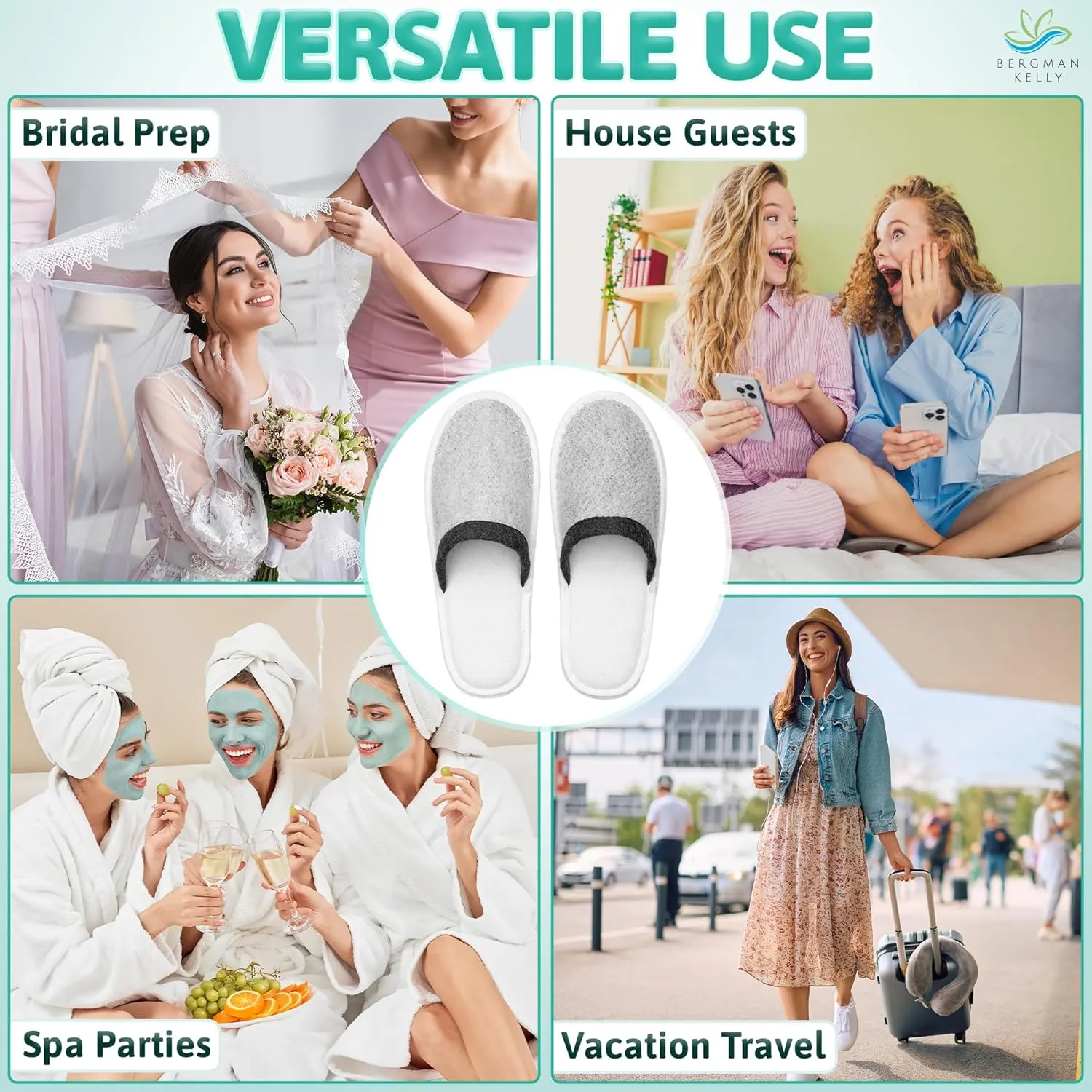 BERGMAN KELLY - Spa Slippers - Eco-Friendly & 100% Biodegradable Disposable Indoor House Slippers - Closed Toe House Shoes for Men & Women - Value Pack Hotel Indoor Shoes for Guests - Washable