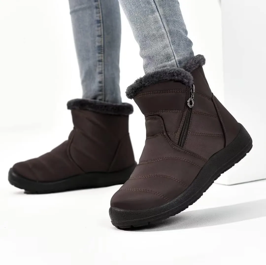 Cheval Winter Snow Zip Up Boots for Women, Fur Lined Warm Ankle Booties, Outdoor Anti-slip Waterproof Comfortable Short Boot, Botas De Invierno Para Mujert