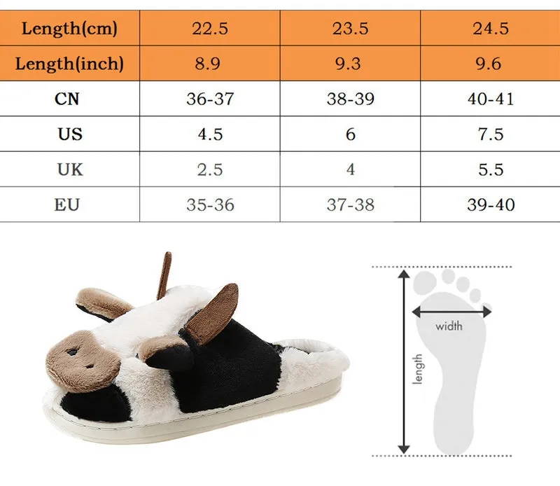 Cute Cow House Slippers Warm Fluffy for Winter