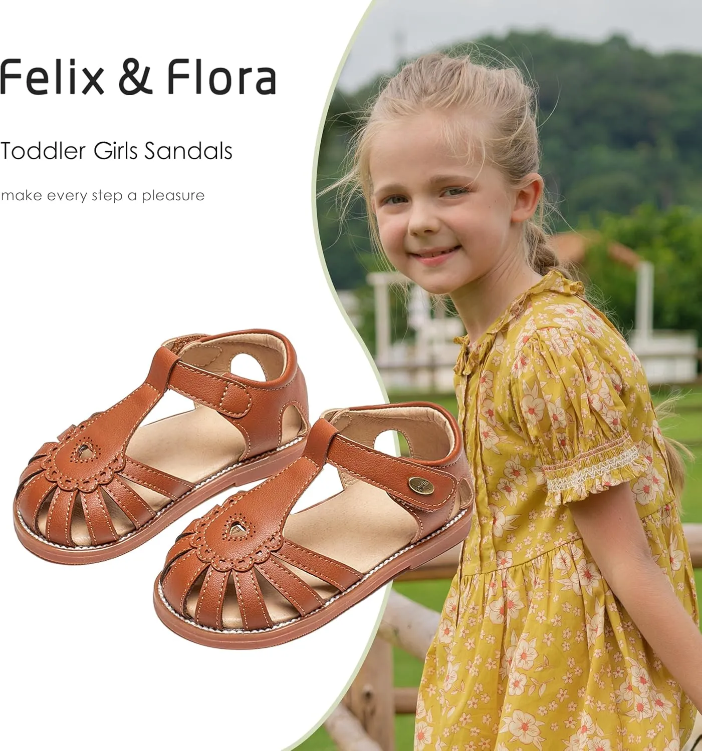Felix & Flora Toddler Girls Sandals Flower Girl Shoes Soft Rubber Princess Summer Flat Shoes