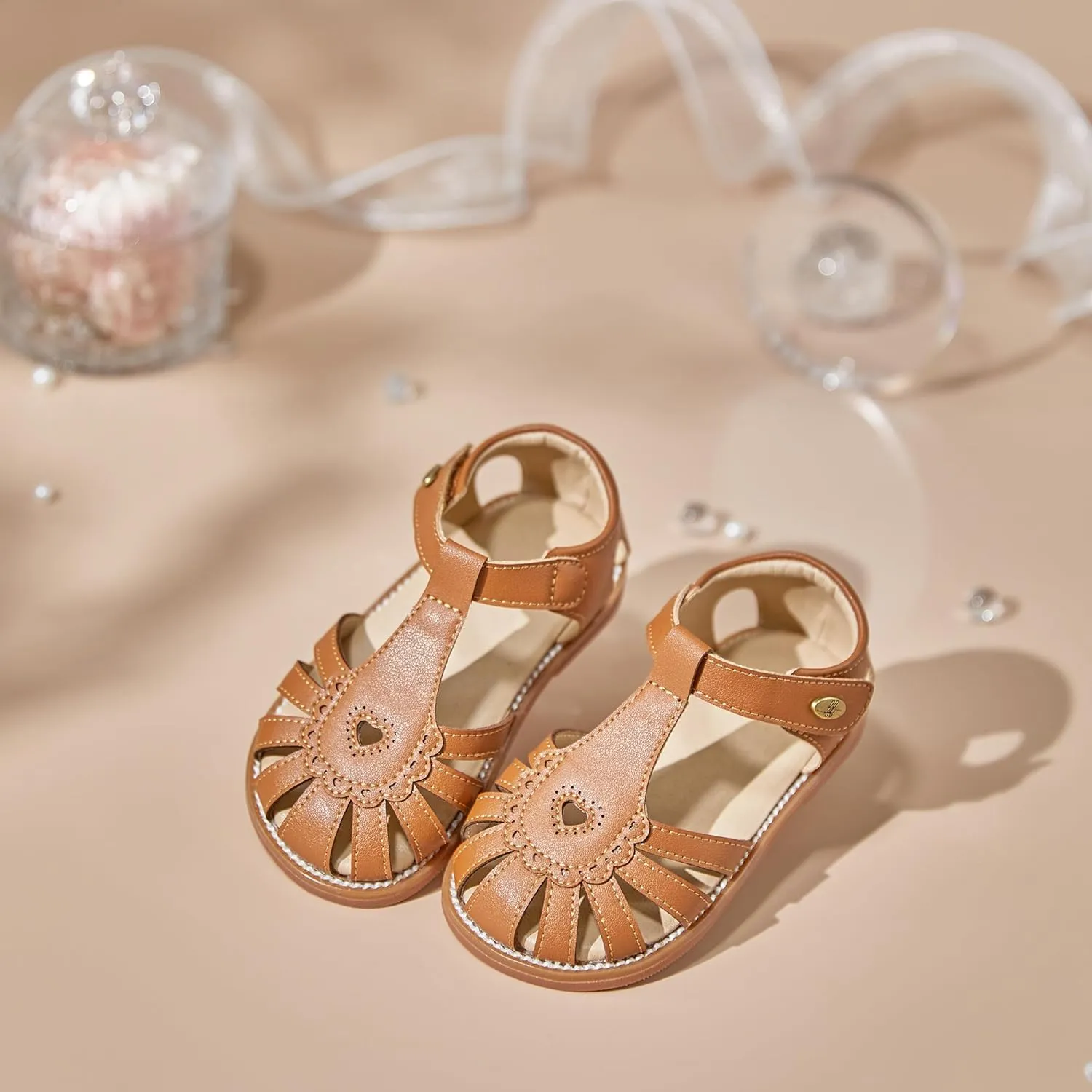Felix & Flora Toddler Girls Sandals Flower Girl Shoes Soft Rubber Princess Summer Flat Shoes