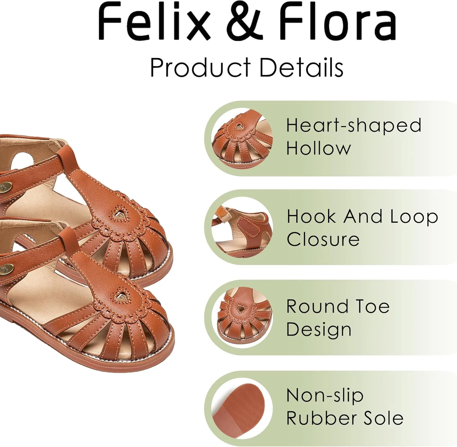 Felix & Flora Toddler Girls Sandals Flower Girl Shoes Soft Rubber Princess Summer Flat Shoes