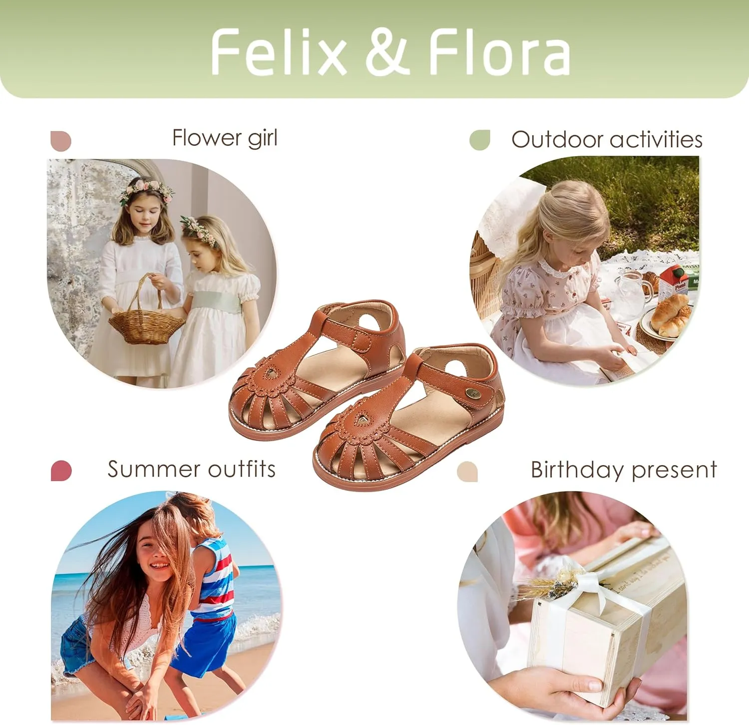 Felix & Flora Toddler Girls Sandals Flower Girl Shoes Soft Rubber Princess Summer Flat Shoes