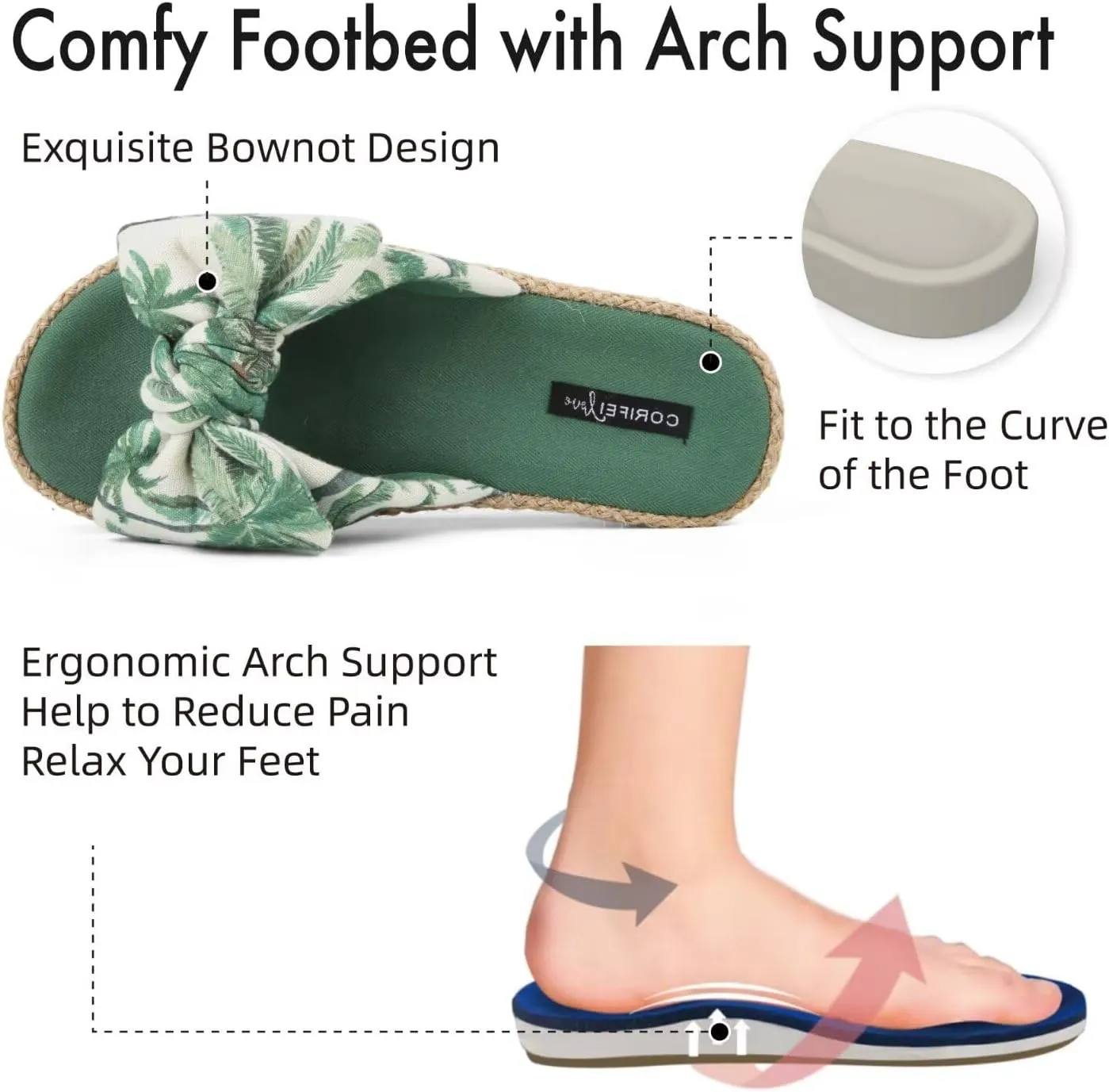 House Slippers for Women with Bow Comfy Indoor Open Toe Slides with Low Arch Support Rubber Sole for Summer