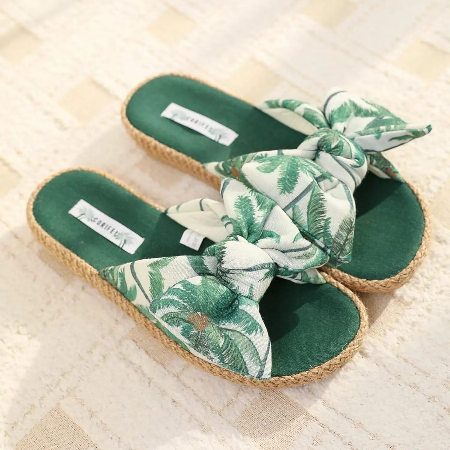 House Slippers for Women with Bow Comfy Indoor Open Toe Slides with Low Arch Support Rubber Sole for Summer