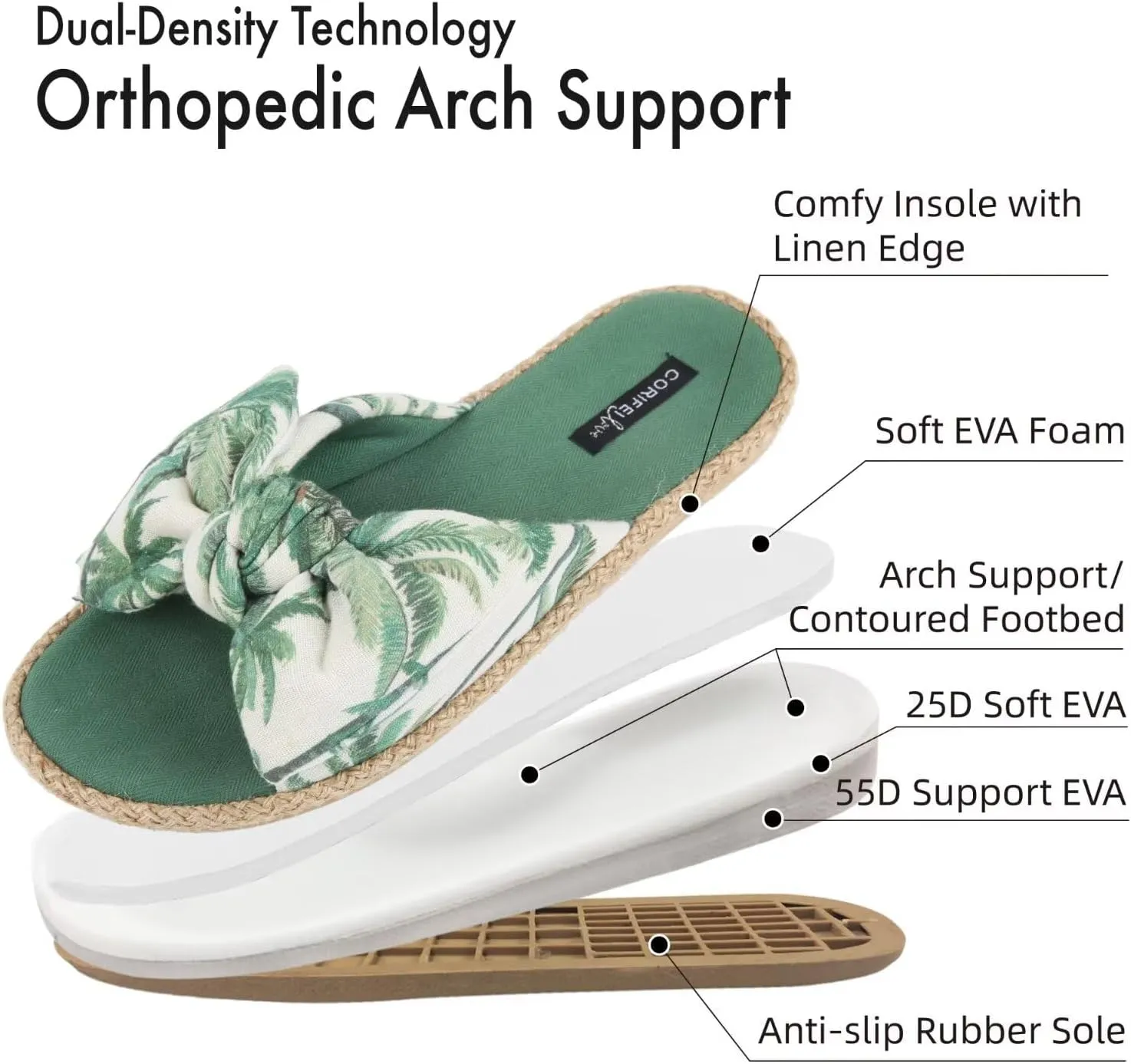 House Slippers for Women with Bow Comfy Indoor Open Toe Slides with Low Arch Support Rubber Sole for Summer
