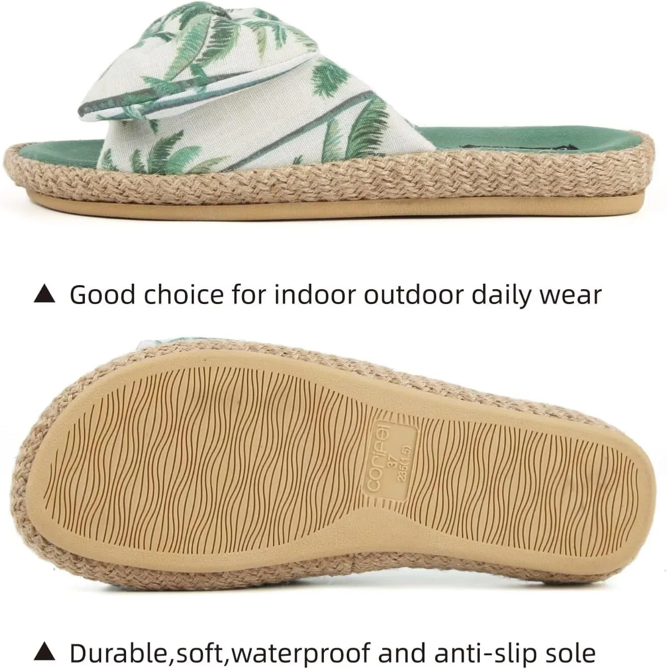 House Slippers for Women with Bow Comfy Indoor Open Toe Slides with Low Arch Support Rubber Sole for Summer