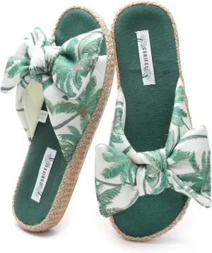 House Slippers for Women with Bow Comfy Indoor Open Toe Slides with Low Arch Support Rubber Sole for Summer