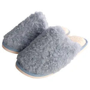 Ladies Blue Teddy Fleece Mules