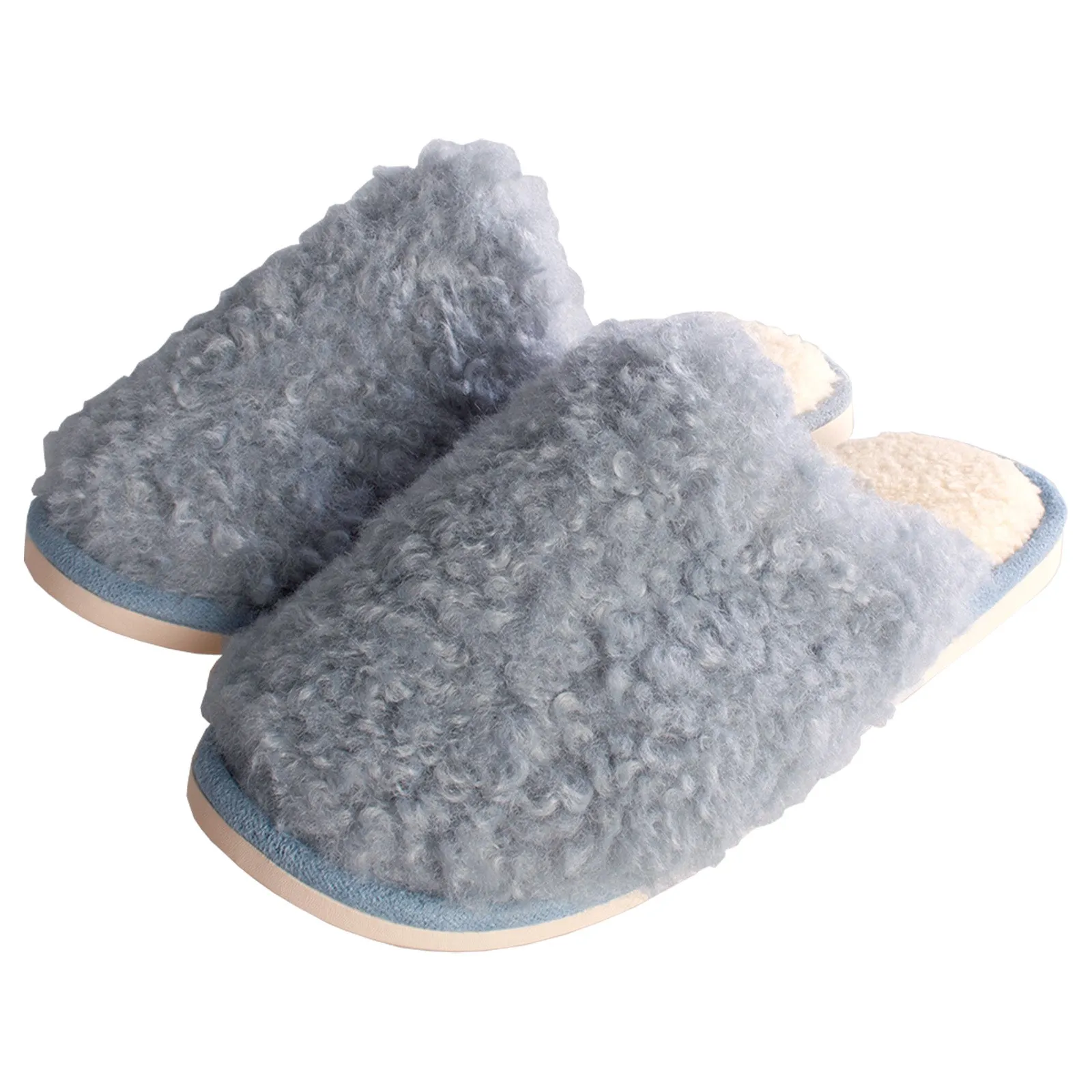 Ladies Blue Teddy Fleece Mules