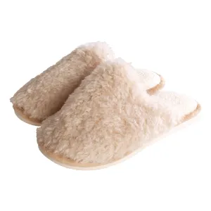 Ladies Cream Teddy Fleece Mules