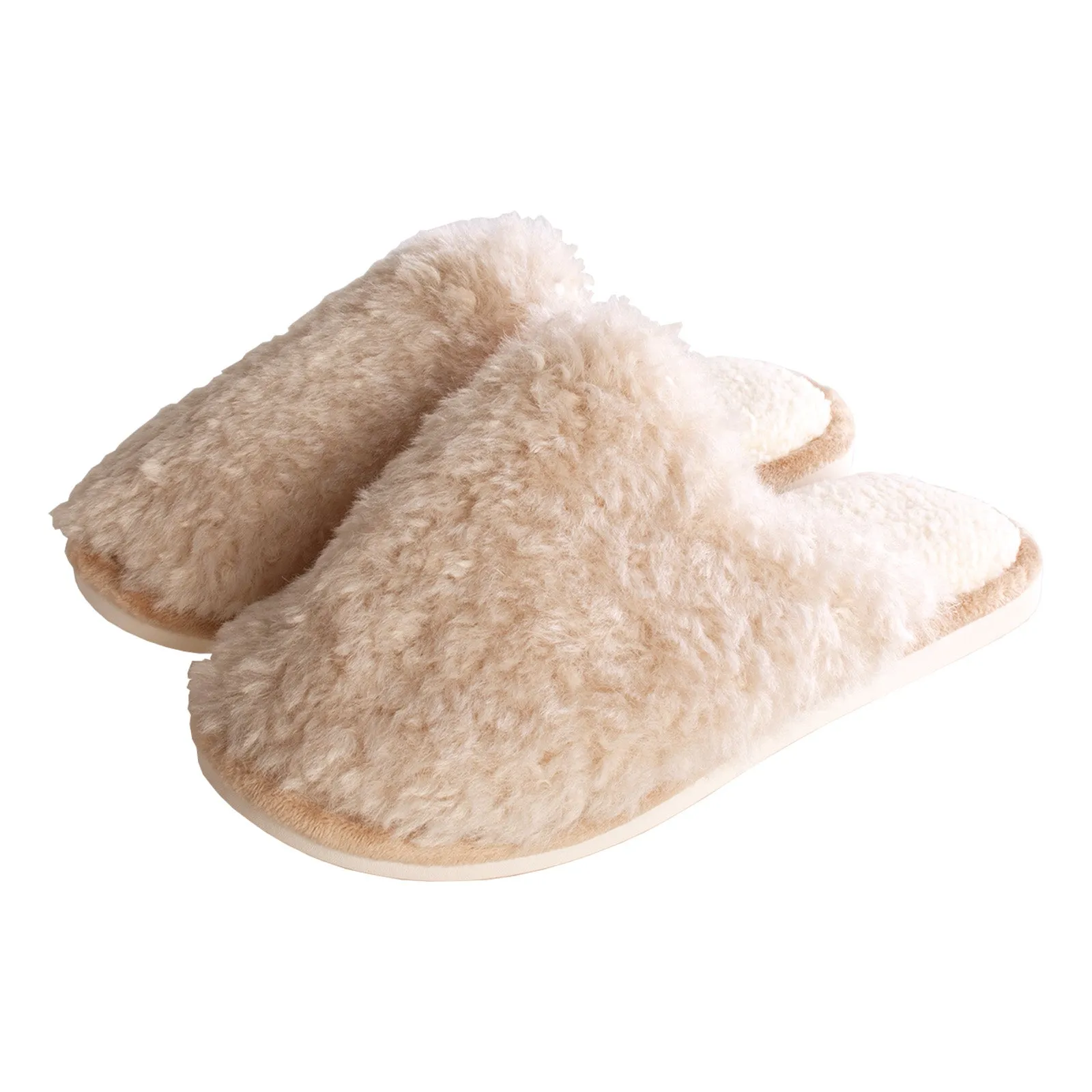 Ladies Cream Teddy Fleece Mules