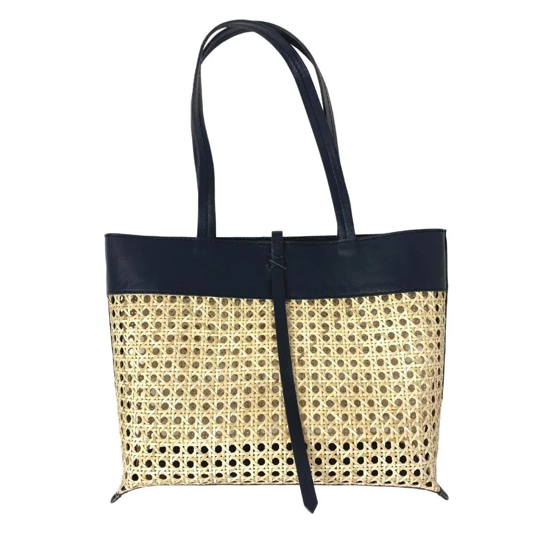 Madeline Cane and Leather Tote in Black by POPPY   SAGE