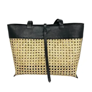 Madeline Cane and Leather Tote in Black by POPPY   SAGE