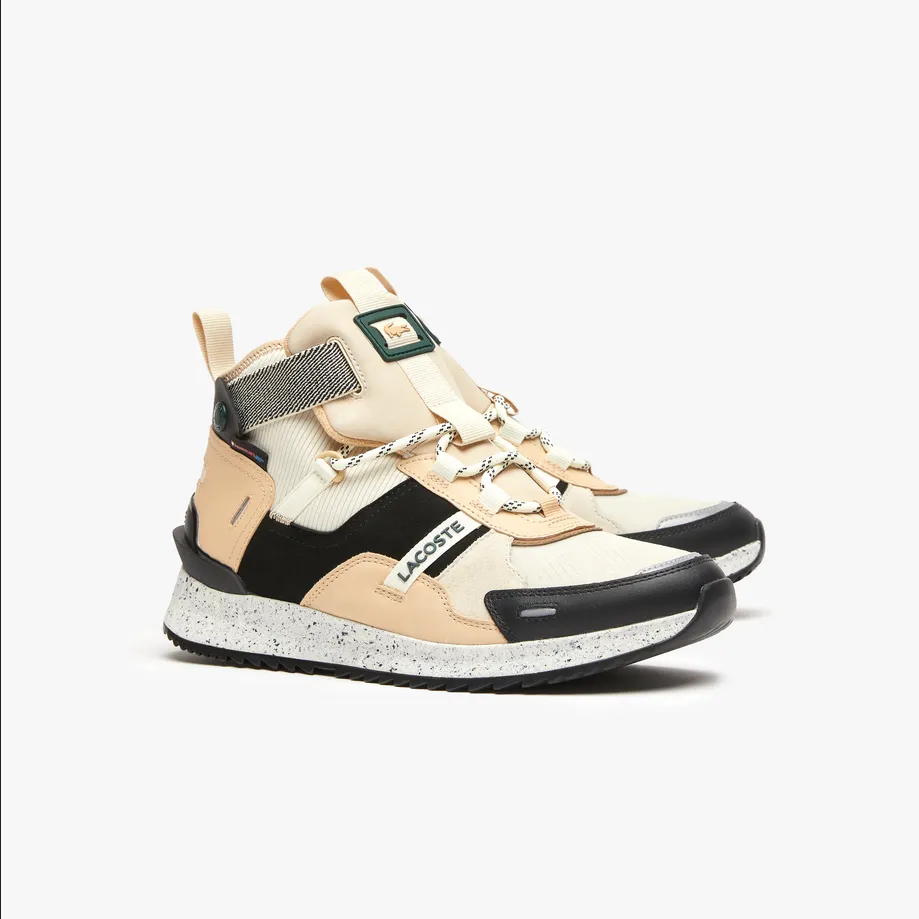 Men's Lacoste Run Breaker Leather Color-Pop Outdoor Shoes Black & Off White