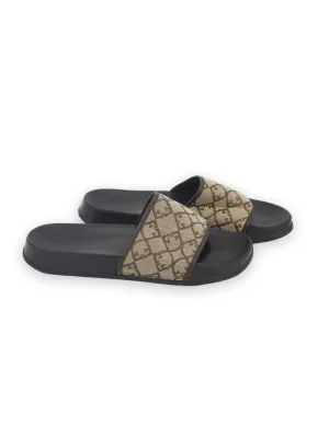 Men's Printed Slippers,Beige/Black