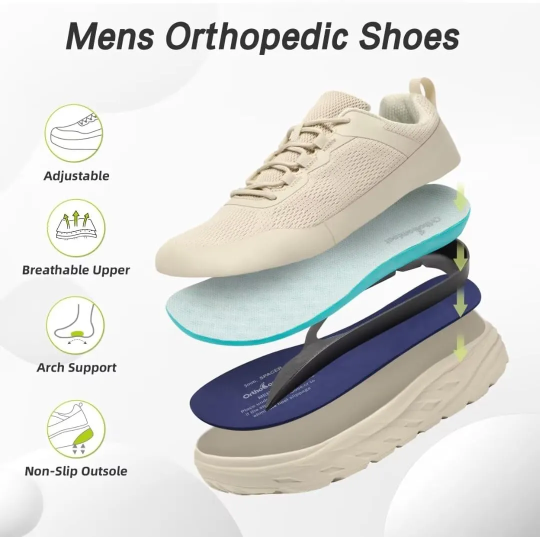 OrthoComfoot Men's Orthopedic Diabetic Wide Walking Shoes: Comfortable Casual Arch Support Plantar Fasciitis Fashion Sneakers, Work Tennis Orthotic High Arch Swollen Feet Shoes for Foot Heel Pain