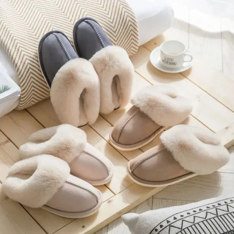 Plush Men Women Slippers - Warm Non-Slip Indoor Shoes