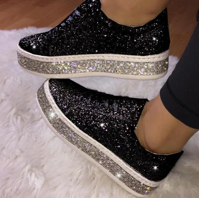 Rhinestone Platform Breathable Slip-on Shoes