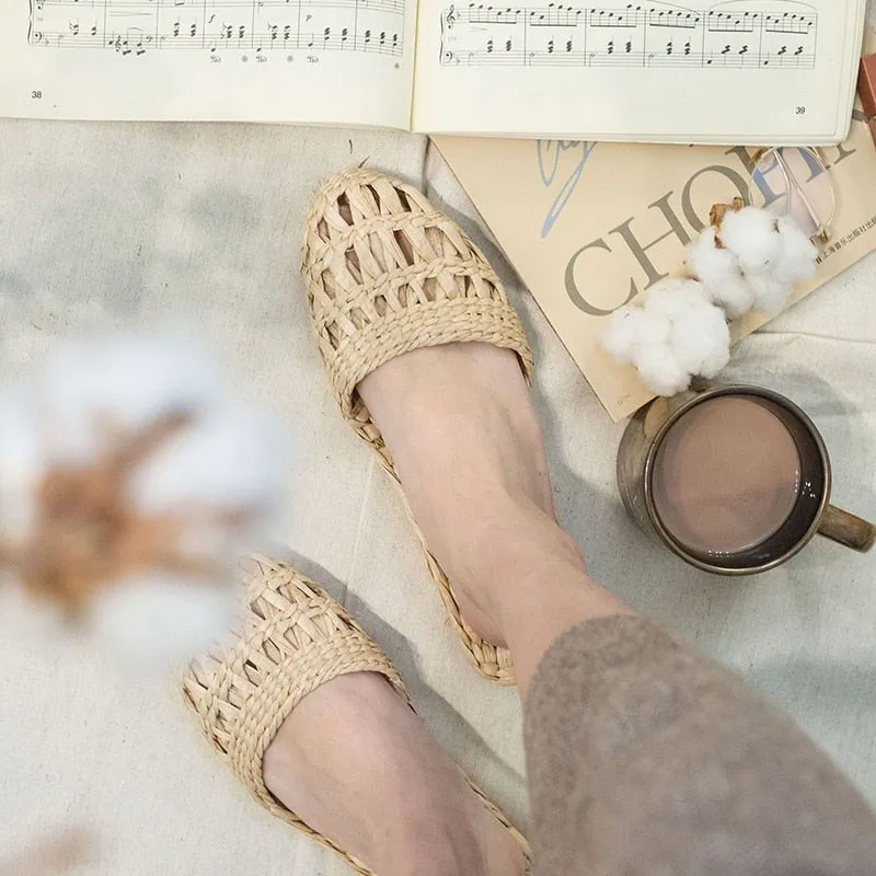 Vacation Straw Handmade Cutout Espadrille Slippers