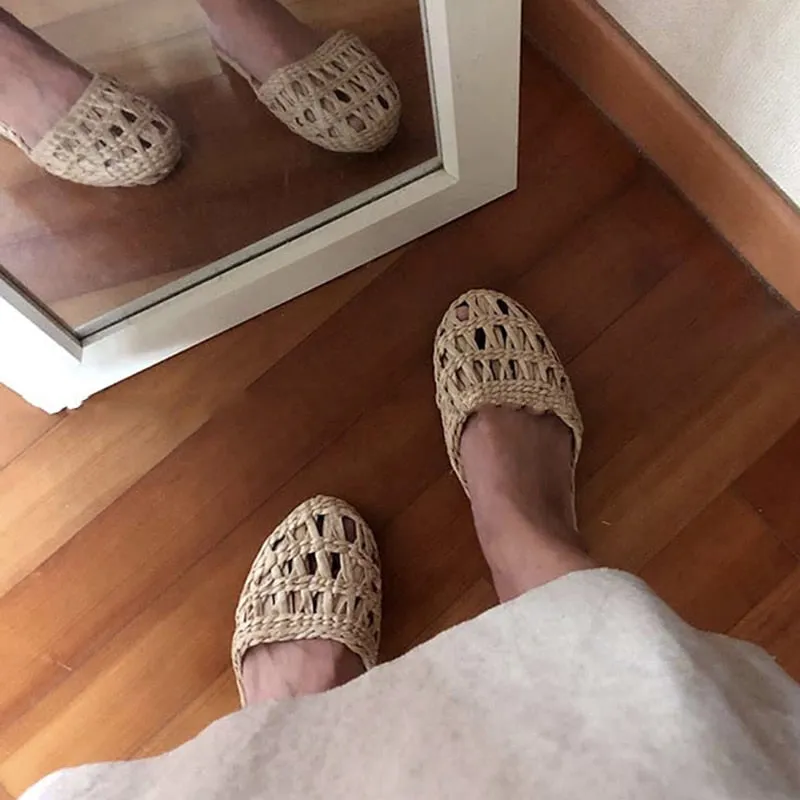 Vacation Straw Handmade Cutout Espadrille Slippers